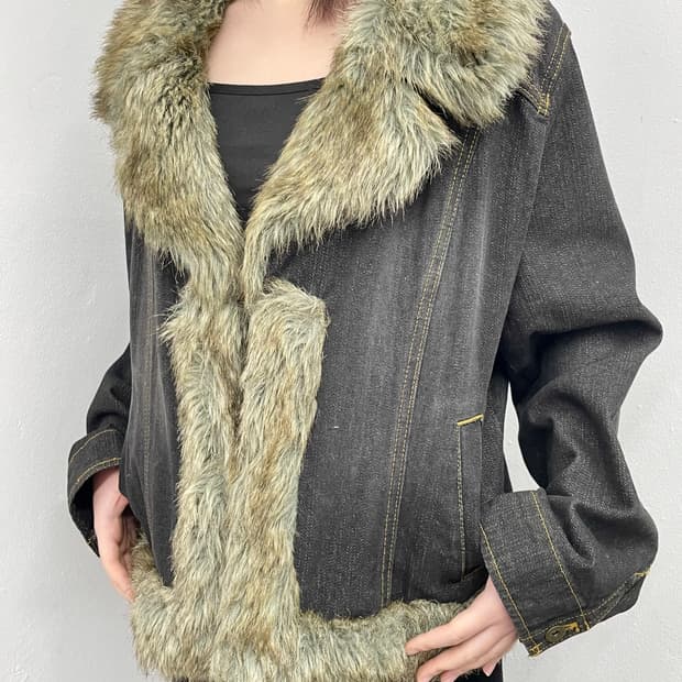 y2k 퍼 트리밍 데님 자켓 