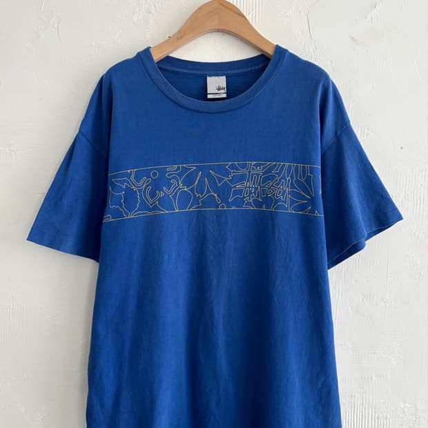 Stüssy 스투시 90‘s 블루 스퀘어 프린팅 티셔츠