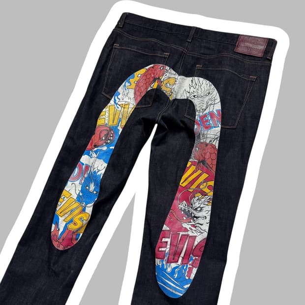 에비수 드래곤 빅로고 프린팅 팬츠