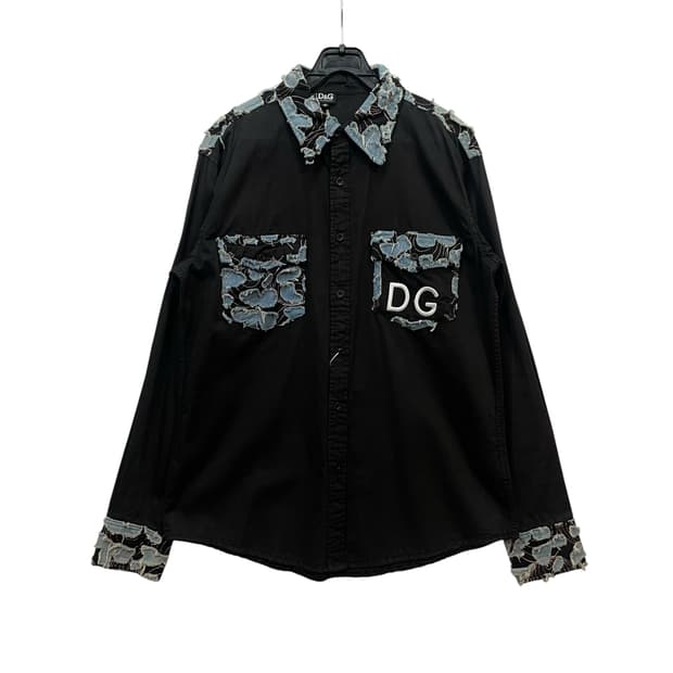 Dolce & Gabbana Denim Patch Black Shirt