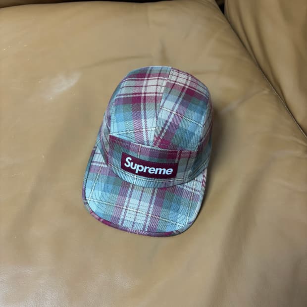 슈프림 캠프캡 모자 박스로고 25fw 로크캐론 체크 올리브