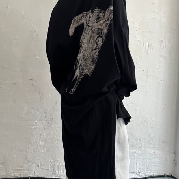 Yohji Yamamoto 요지 야마모토 뿌르 옴므 언발 백프린팅 원피스