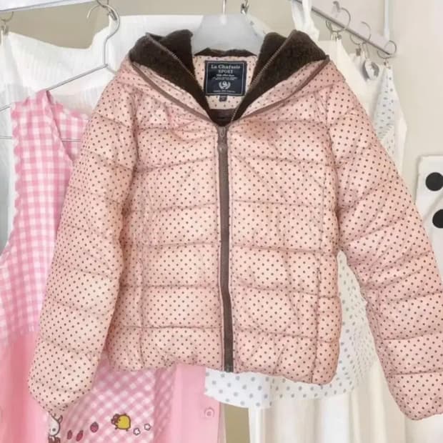 딸기초코 라떼갸루 도트패딩 빈티지 stc 히메갸루 모리걸 리즈리사