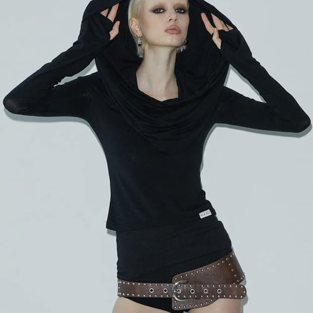 Drape Hood T-shirt (BLACK)
