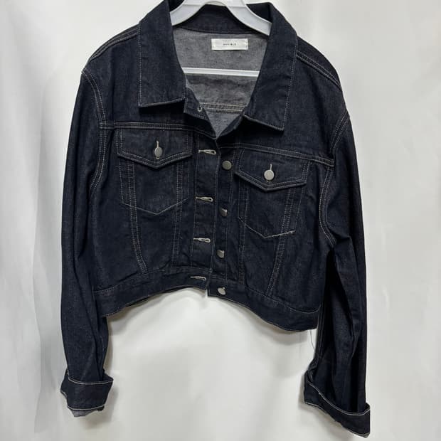 66걸스 블랙 데님 세미 크롭 청 자켓 L