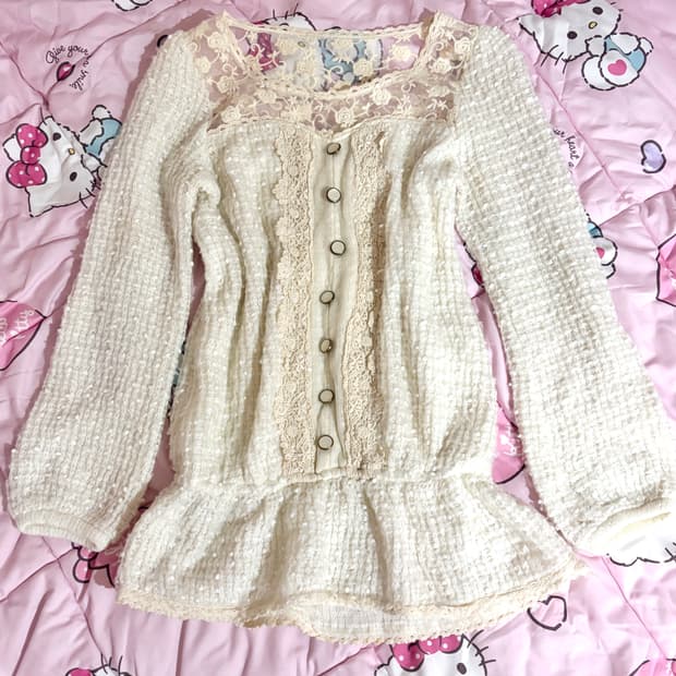 리즈리사 레이스 니트 블라우스 탑 장미 프릴