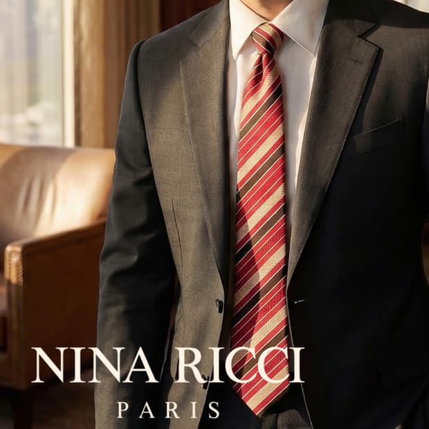 니나리치 실크 레드 스트라이프 넥타이 9.5cm A+등급 E733