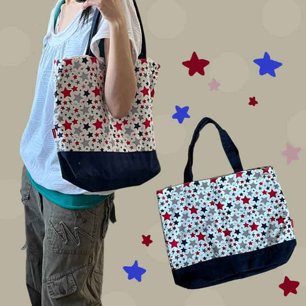 빈티지 별 패턴 캔버스 숄더백