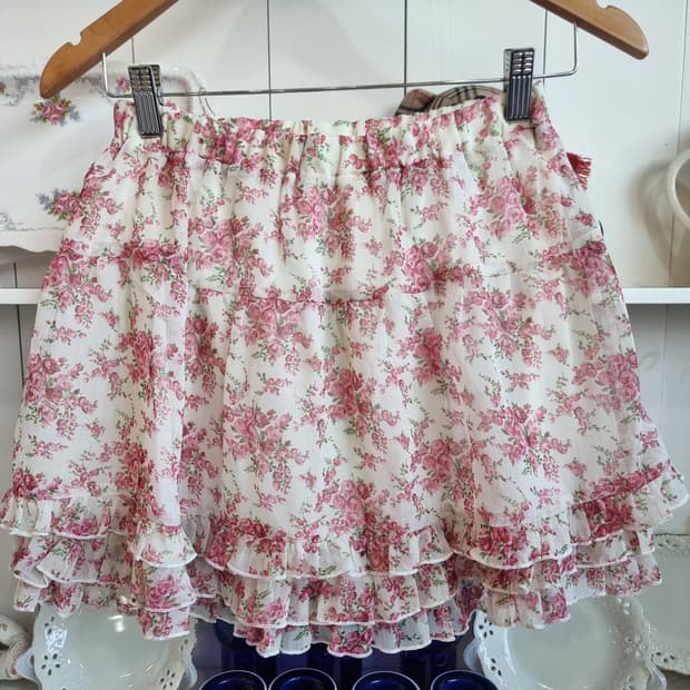 로즈 플라워 쉬폰 캉캉 스커트