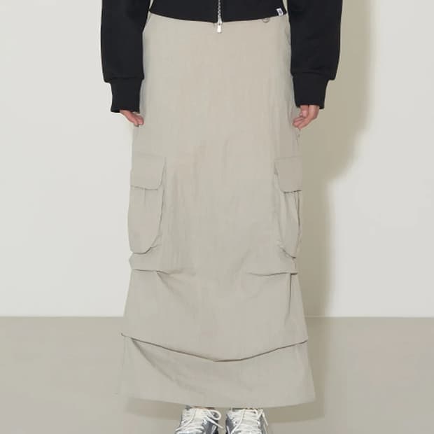 [ILLIGO 일리고]  나일론 카고 롱 스커트 그레이