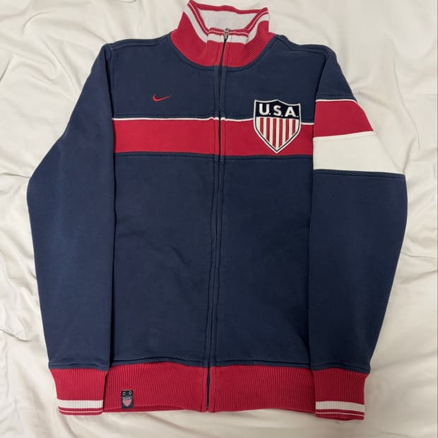 나이키 스포티 USA 코튼 져지 집업 네이비 레드 