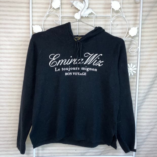 빈티지 블랙 화이트 배색 레터링 후드 y2k 스트릿 갸루 펑키