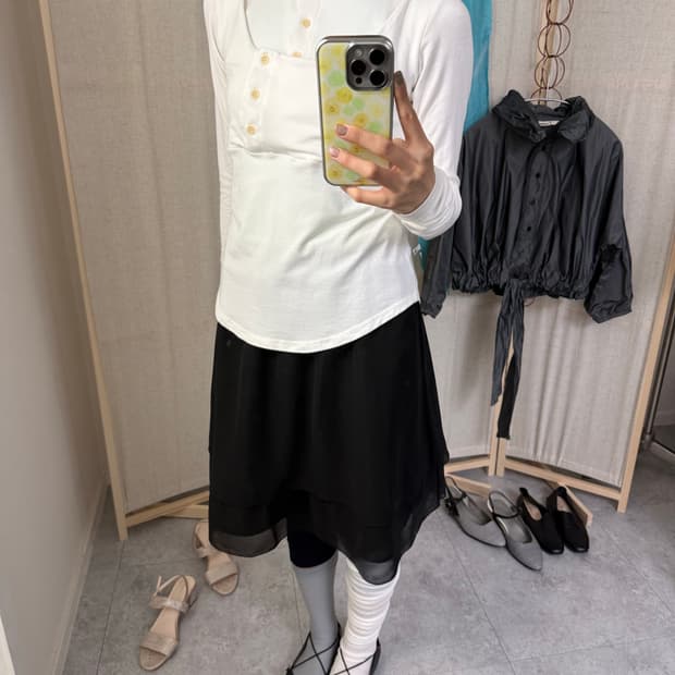 밴딩 매쉬 미디스커트