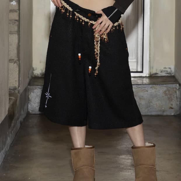 루나키후 스파이럴 머쉬룸 트위드 버뮤다 팬츠