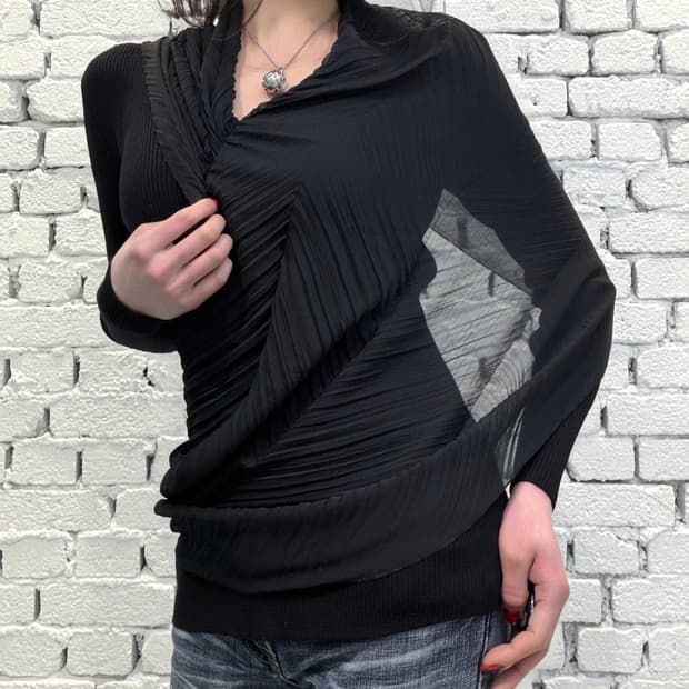 Pleated Scarf Layered Knit Top