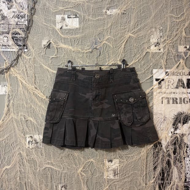 Y2K camo cargo poket pleat Mini Skirt 