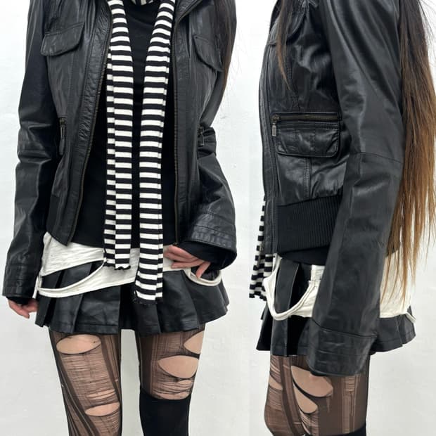 Tc surf high-neck leather jacket 