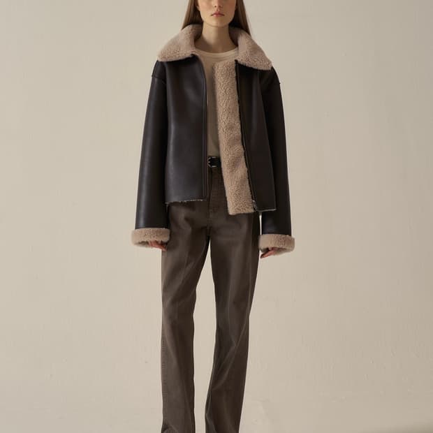 파사드패턴 램스울 리버시블 무스탕 브라운