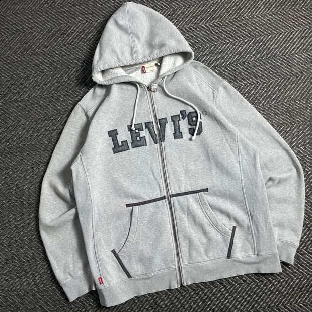 리바이스 빈티지 스펠아웃 자수 후드집업 그레이y 5022