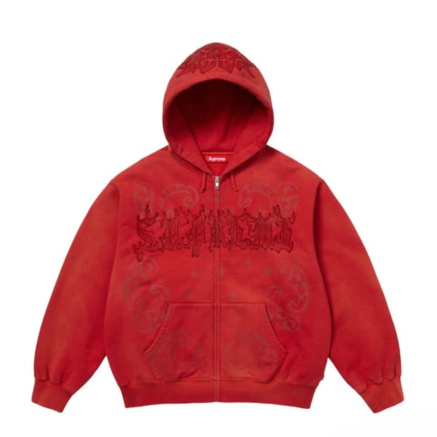 슈프림 레더 아플리케 집업 후드 L 새상품