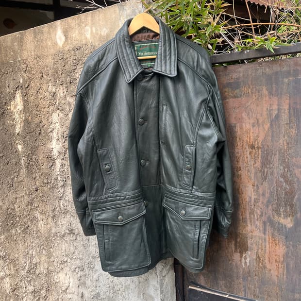 Vintage 양가죽 딥 그린컬러 카코트