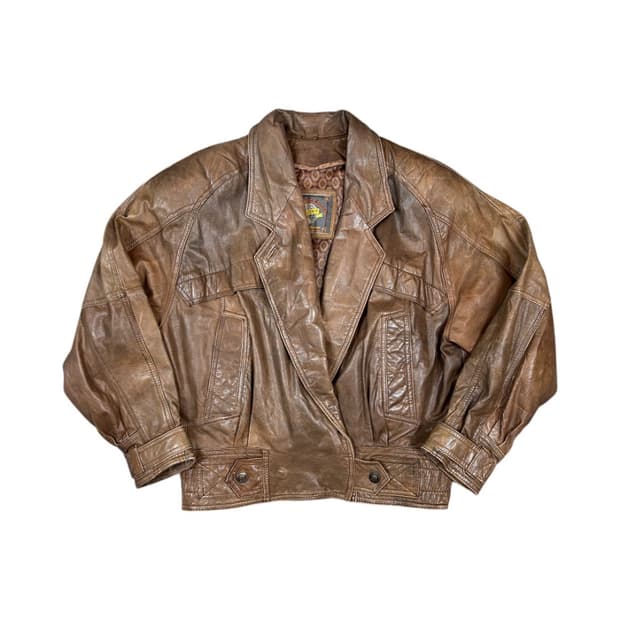 (M) 유럽빈티지 90s 브라운 크롭 레더 자켓 OJ-014