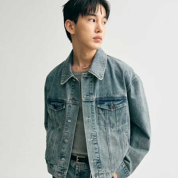 노이어 오버핏 크롭 데님 자켓 블루