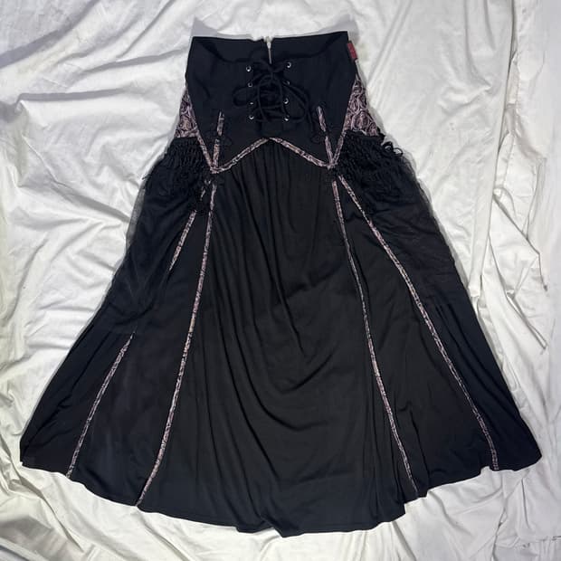 Ozz oneste 오리엔탈 레이스업 레이어드 롱 스커트 고딕 y2k