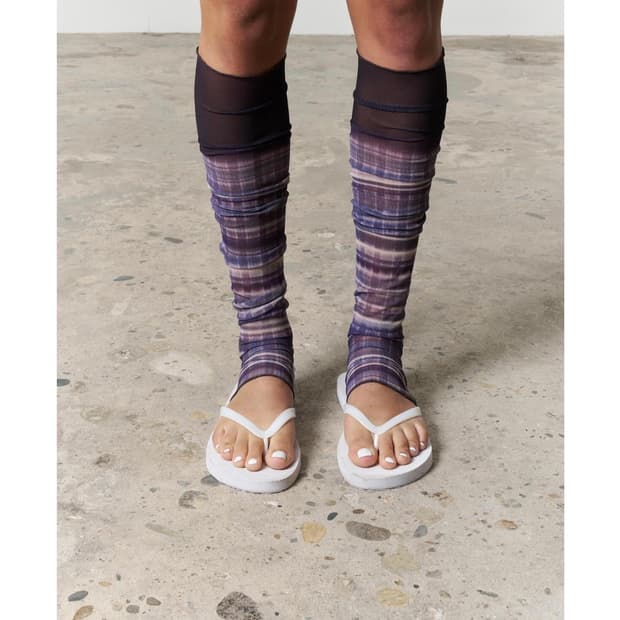 오들리워크샵 다크 타탄 매쉬 레그워머 롱