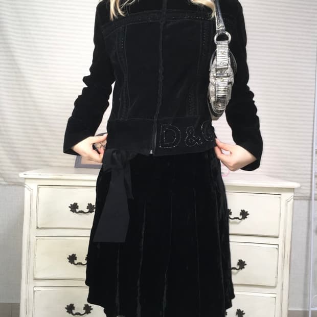 돌체앤가바나 블랙 벨벳 큐빅 자켓