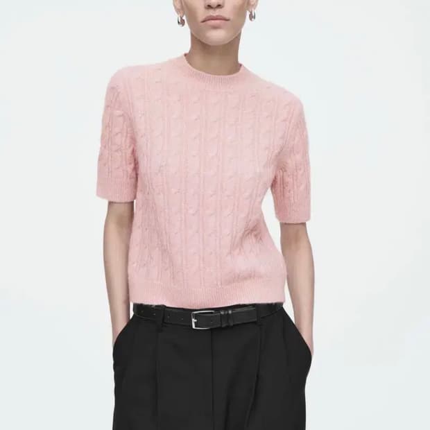 COS 반팔 케이블 니트(네이비)