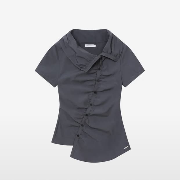 미세키서울 하이넥셔링버튼셔츠(차콜) High neck shirring