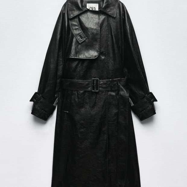 자라 블랙 레더 트렌치 코트 M