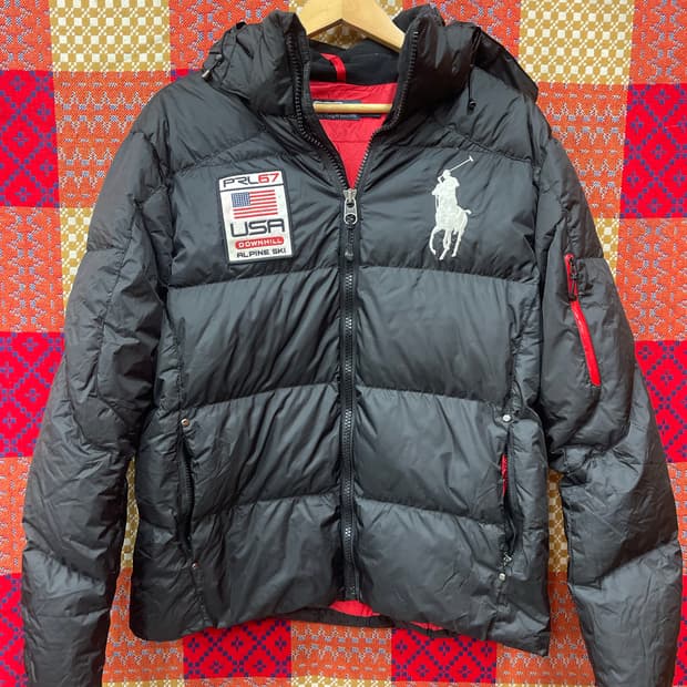 폴로 랄프로렌 빅포니 성조기 블랙 패딩 점퍼 L