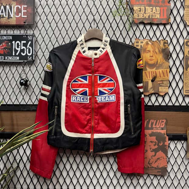 00s USA VINTAGE 크롭 레이싱자켓 패치워크 포인트 레드 블랙