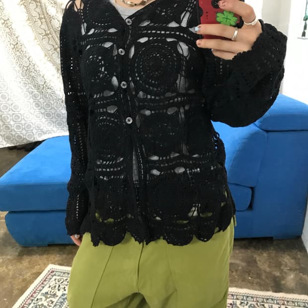 JPN 빈티지 그물 니트 가디건 (Z1563)