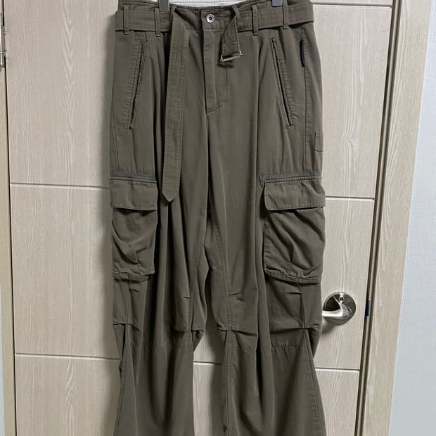 폴리테루 벨티드 카고 팬츠 올리브 그레이