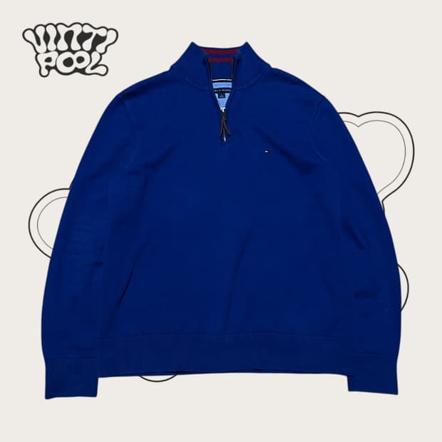 타미힐피거 피마코튼 반집업 니트 L 블루