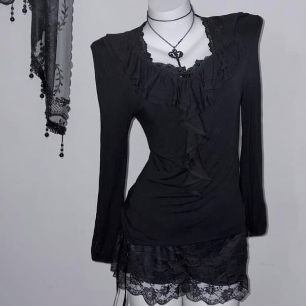공겜여주 러플블라우스 2피스 긱시크 블랙모리 도쿄 고스 로리 고딕 