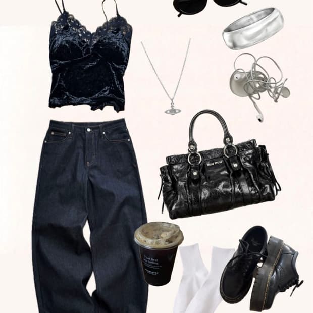 검정 브라렛, 빈티지 청바지 🖤