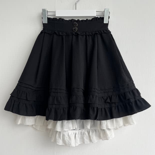 Secret Honey 블랙 리본 레이스 프릴 스커트