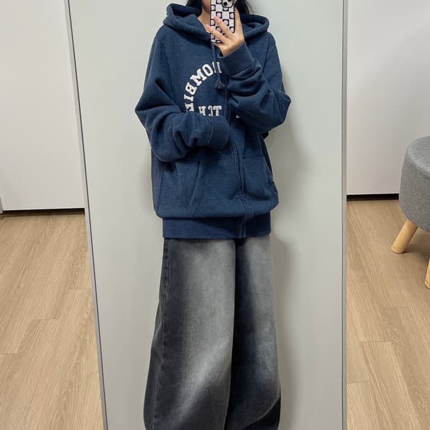 아베크롬비 자수로고 네이비 블루 후드집업