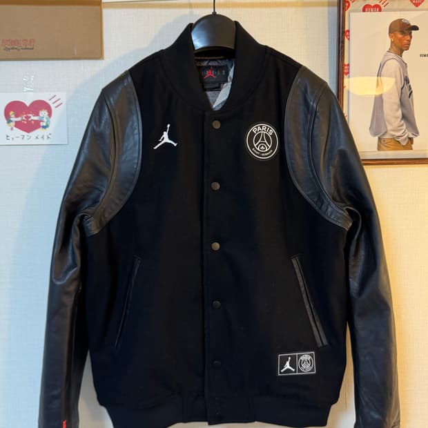 (S)PSG X 조던 소가죽 바시티 자켓 블랙