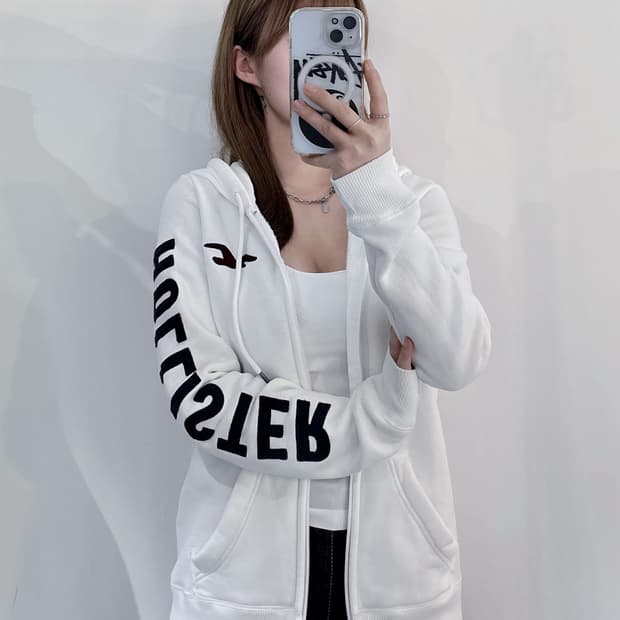 홀리스터 사이드로고 화이트 후드집업