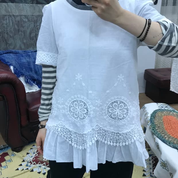 빈티지 여성 레이스 레이어드 반팔 블라우스 (Z1076)