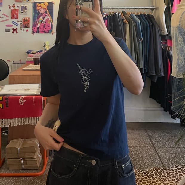 빈티지 프린팅 티셔츠 (네이비)