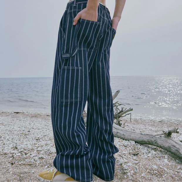 맥우드건 7505 카펜터 와이드핏 스트라이프 다크인디고 데님팬츠