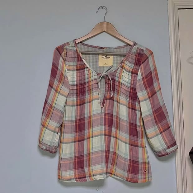 홀리스터 블라우스 칠부 모리걸 체크