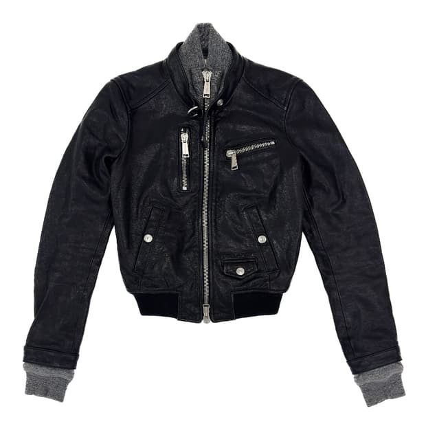 Dsquared2 Black Leather Biker Jacket/ 38
