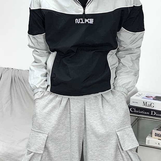 나이키 블랙 그레이 우븐 아노락 XL